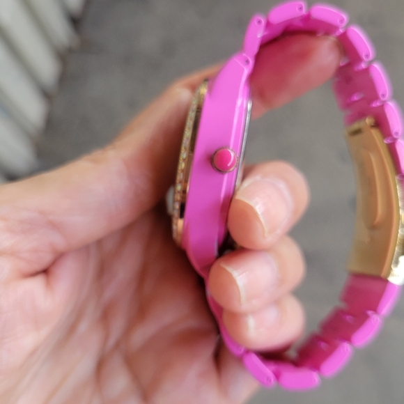 Betsey Johnson Pink and Gold Sparkle Watch With Floating Trinkets EUC - Picture 4 of 10